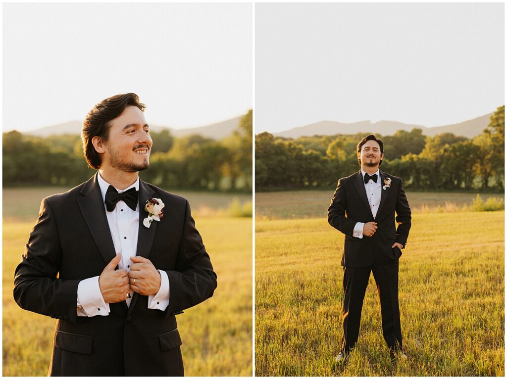 groom poses for camera