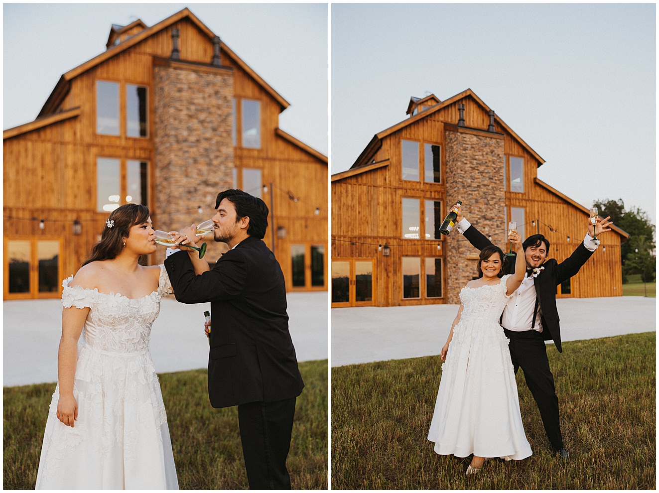 bride and groom pop champagne 