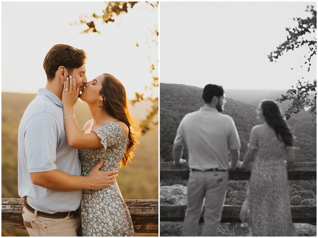 couple kissing overlooking the mountains of North Alabama