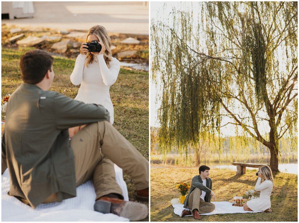 couple takes film photos of each other