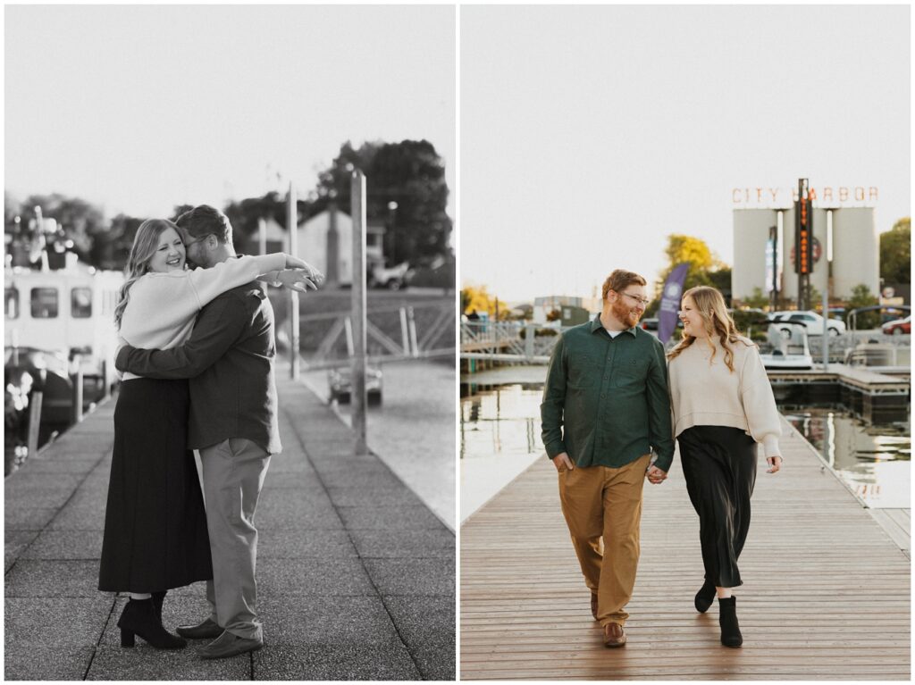 couple walking along pier 