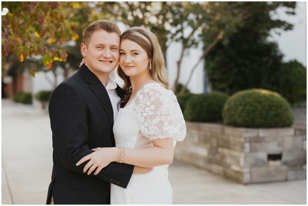 a photo of an engagement in downtown huntsville