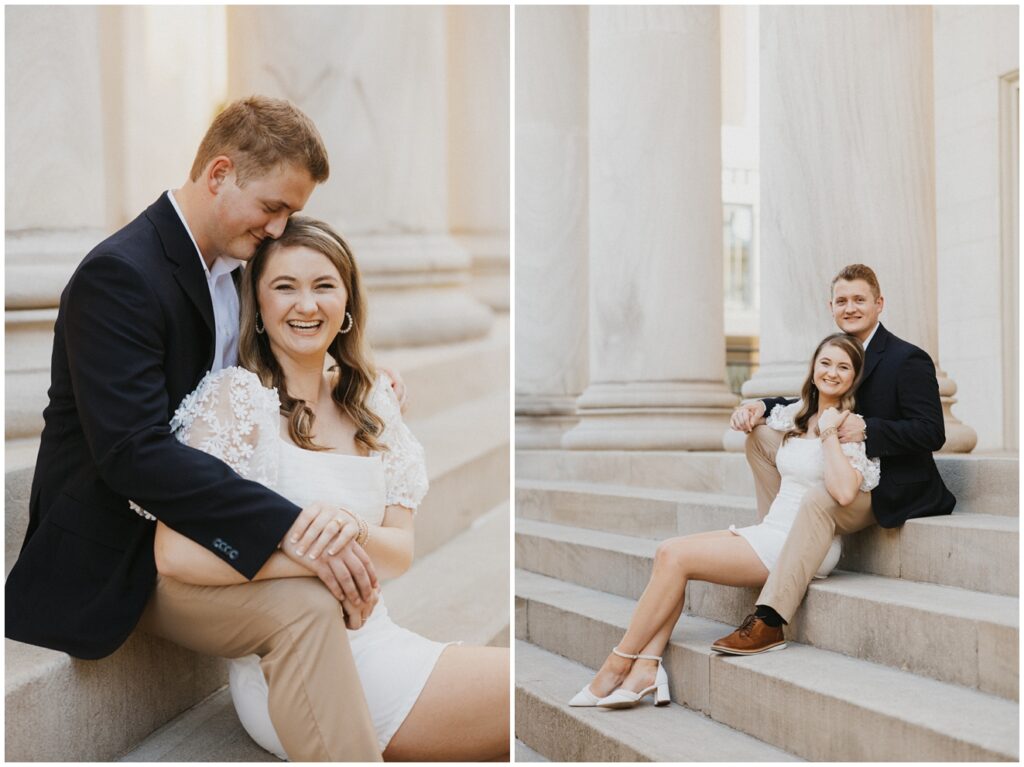 couple sits on steps