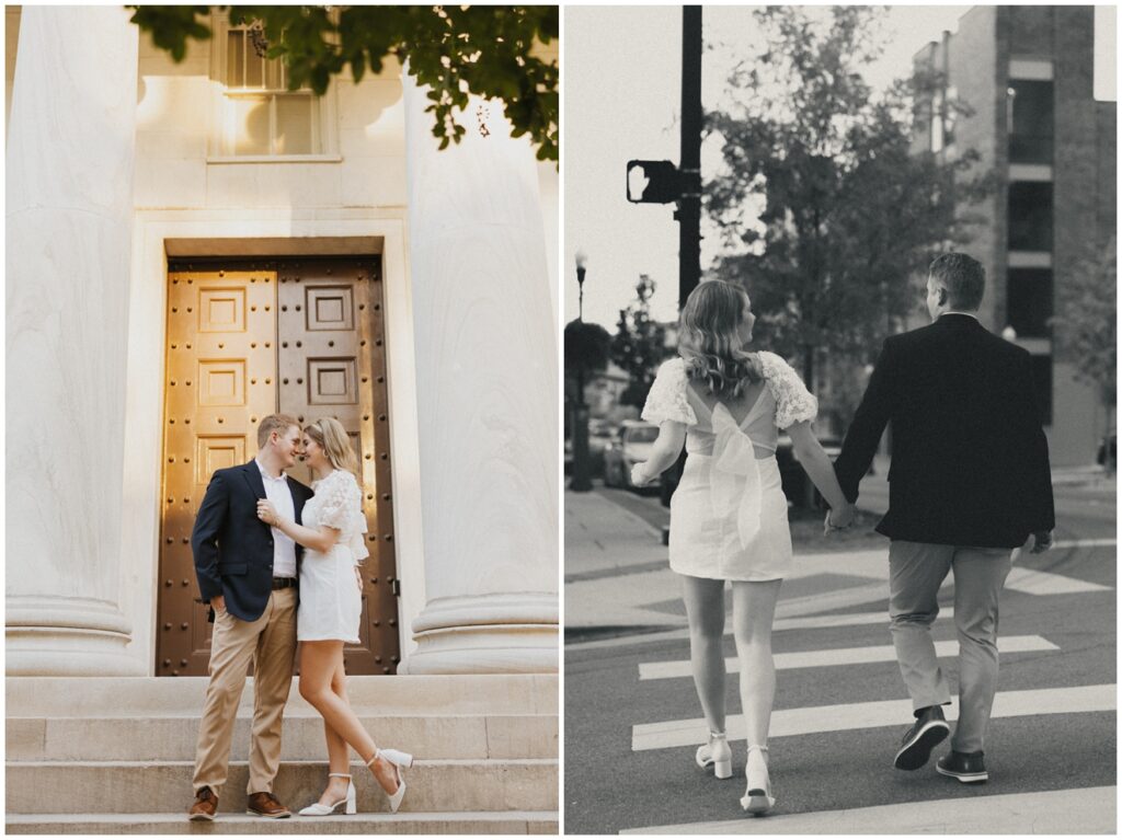 a photo of an engagement session at downtown Huntsville