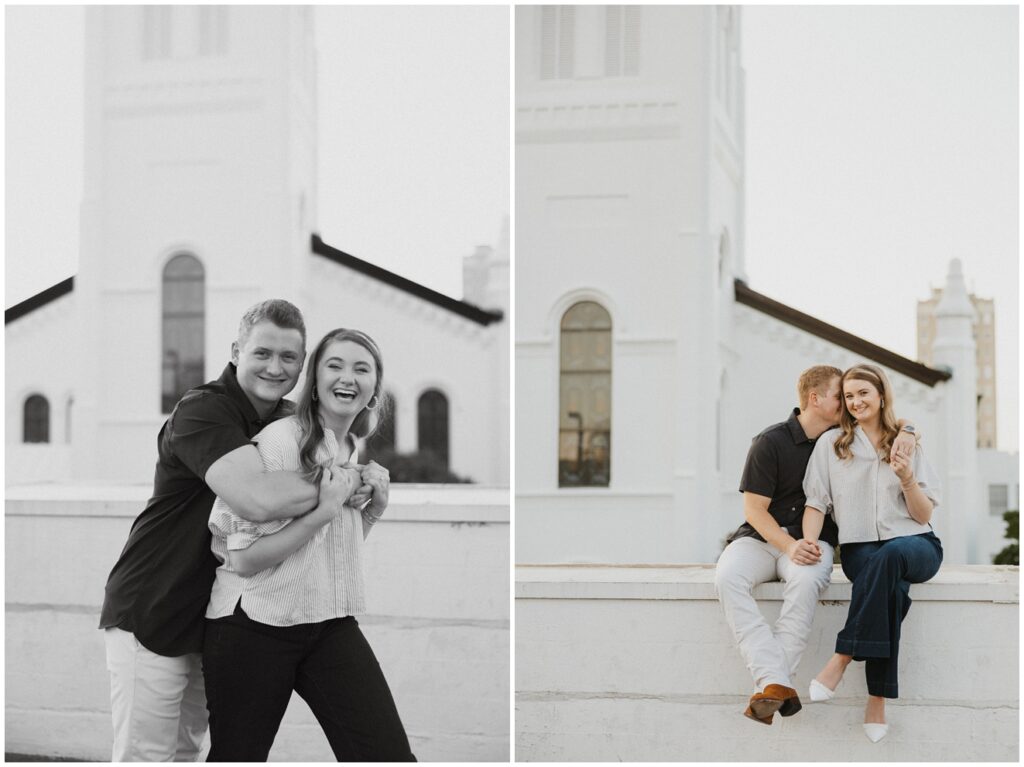 couple laughing at camera