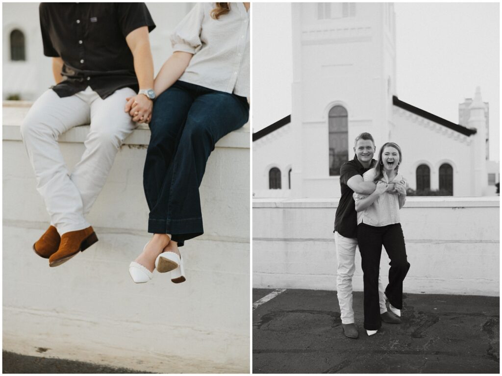 couple laughing at camera