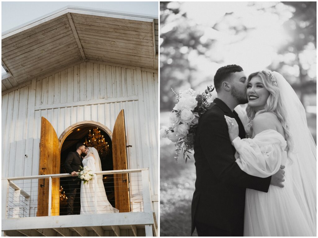 bride and groom kissing