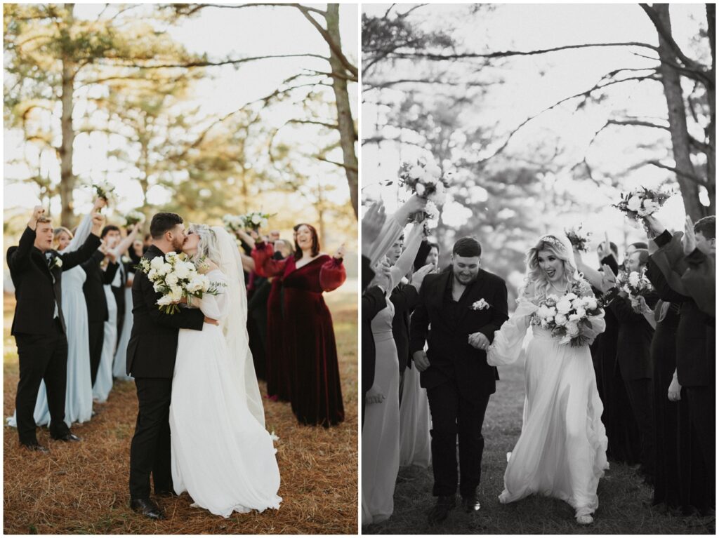 bride and groom through bridal party