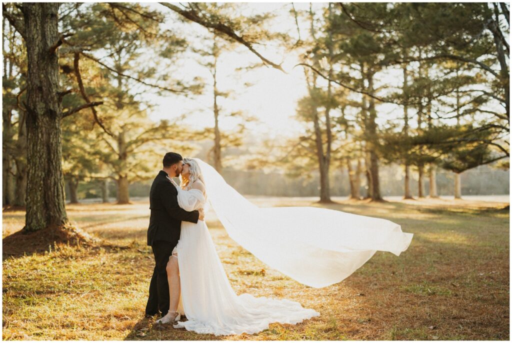 bride and groom kissing
