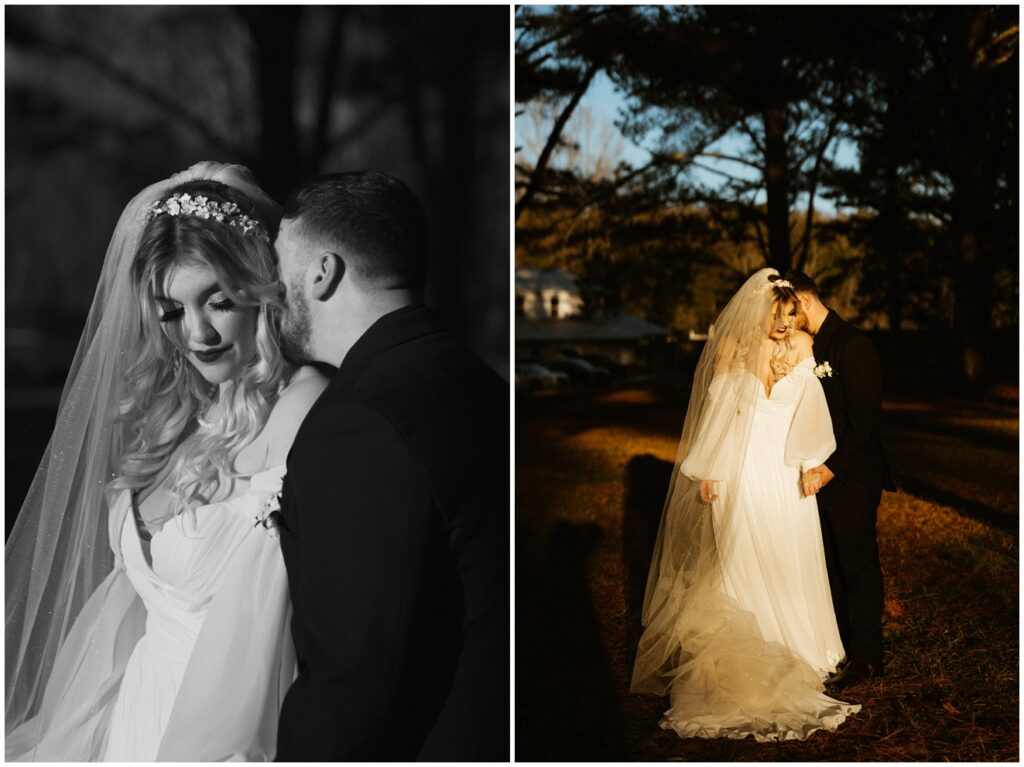bride and groom kissing