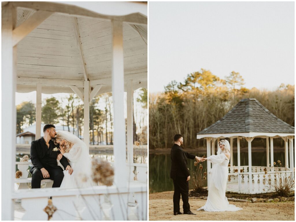 bride and groom embracing