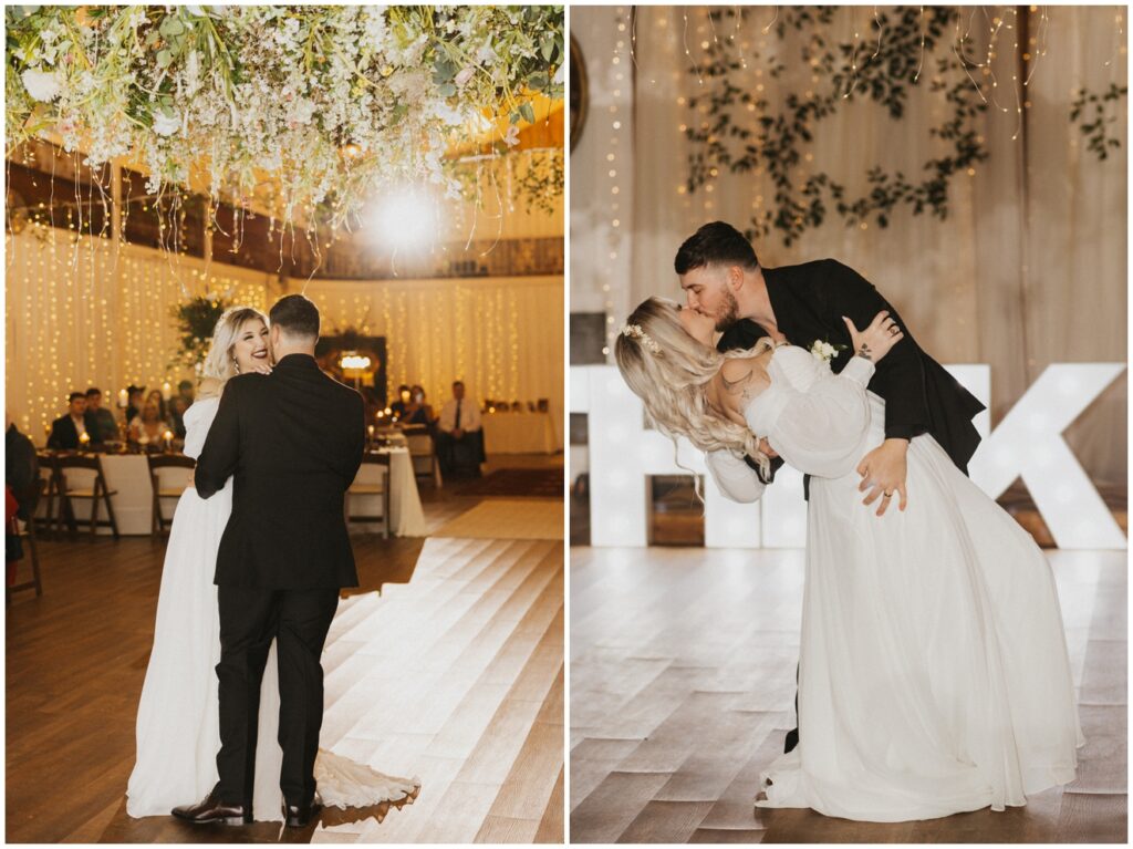 bride and groom dancing