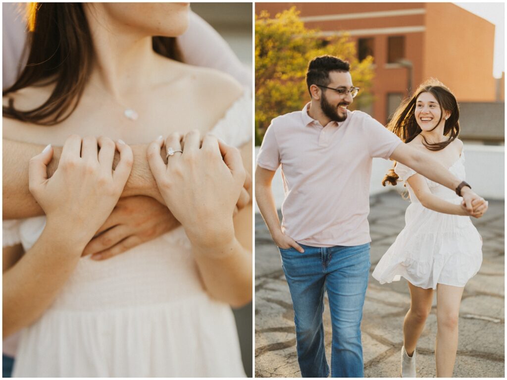 couple playfully running 