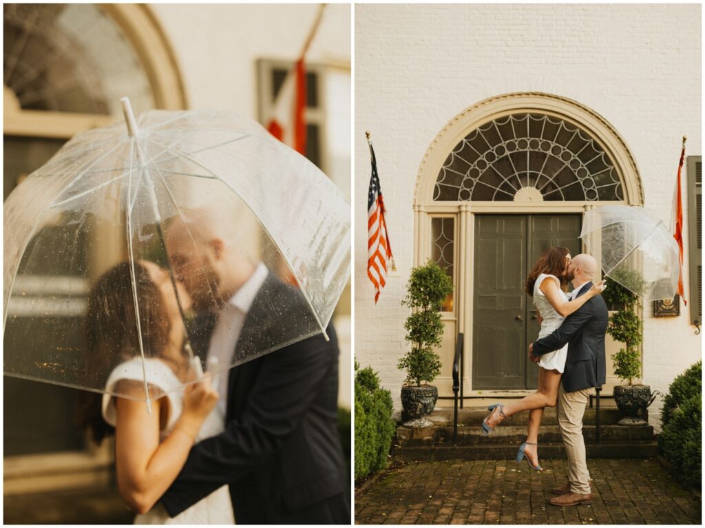 rainy anniversary session at downtown Huntsville