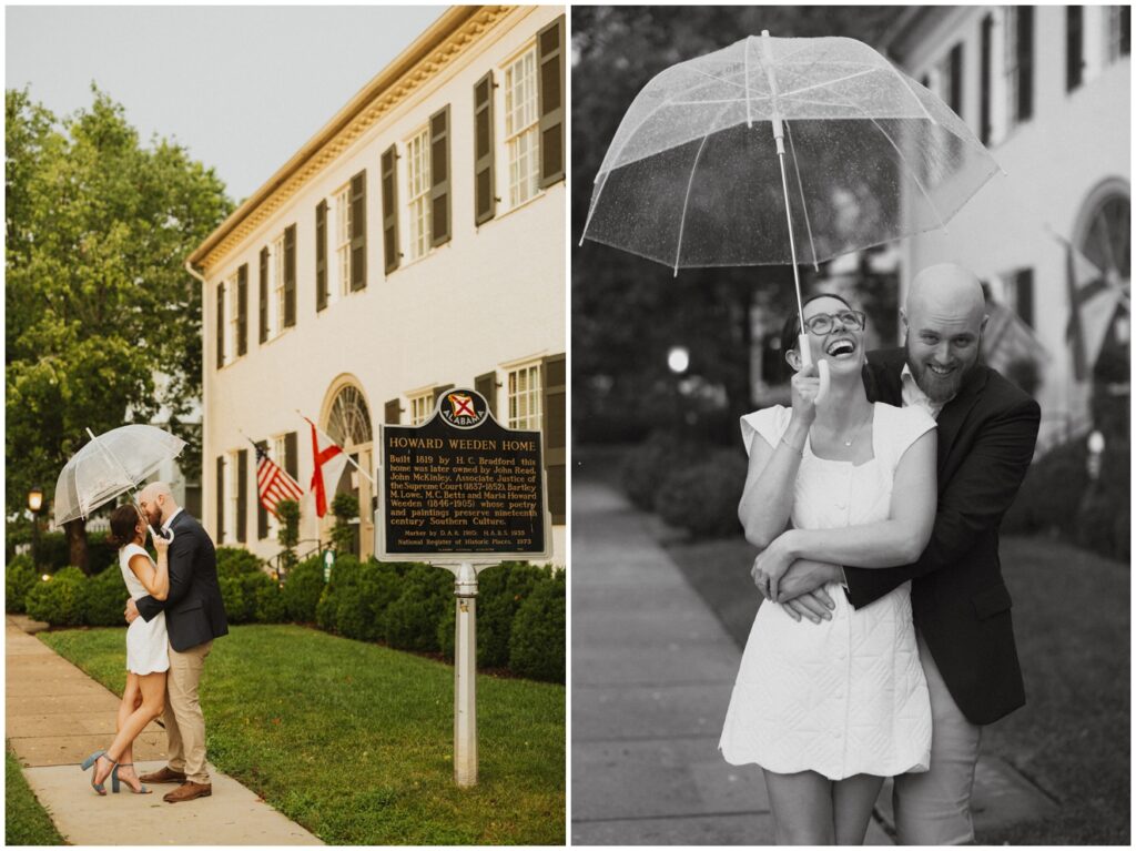 couple laughing in the rain
