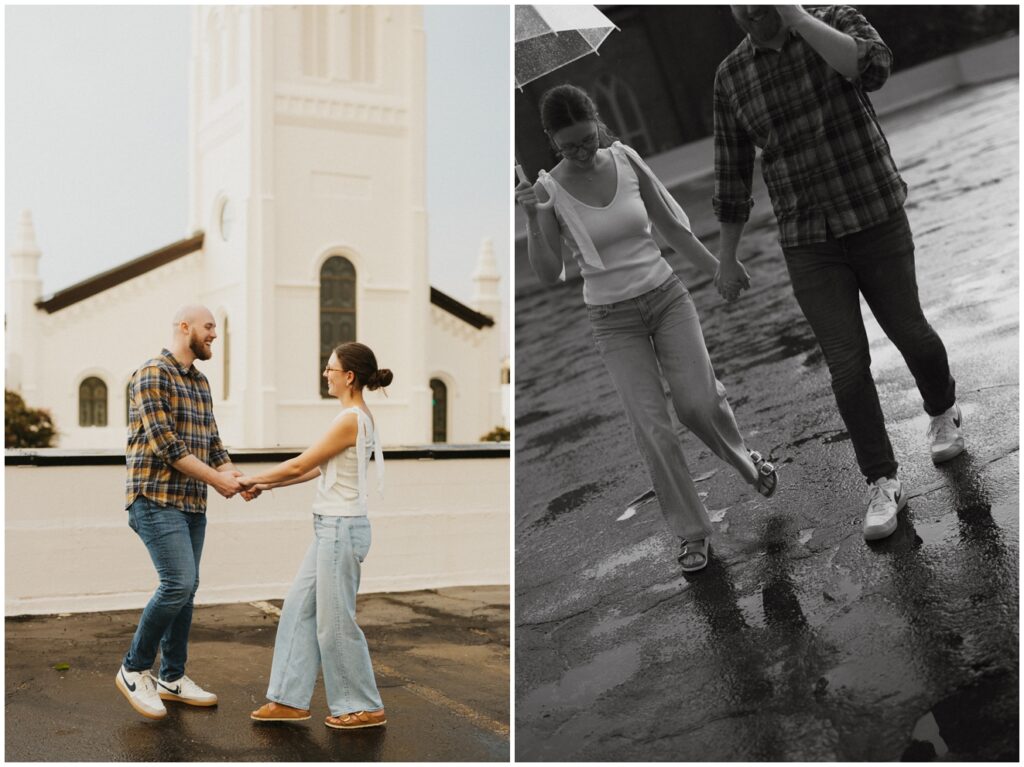 rainy anniversary session at downtown Huntsville