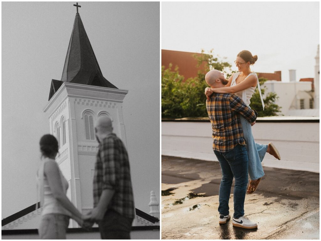 rainy anniversary session at downtown Huntsville