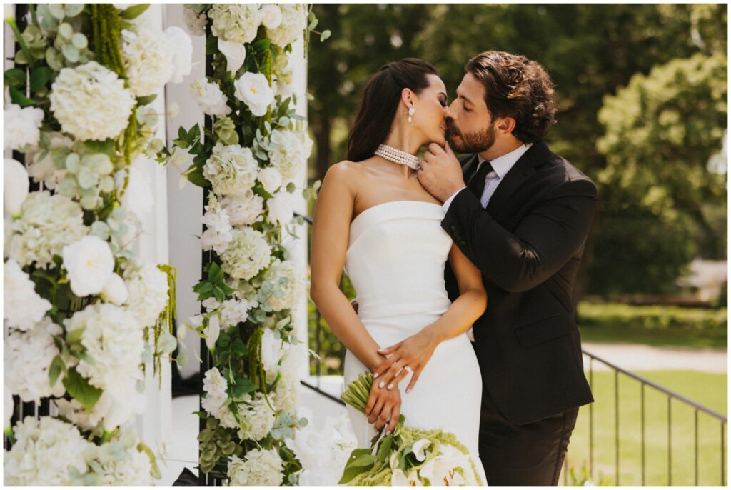 bride and groom kissing