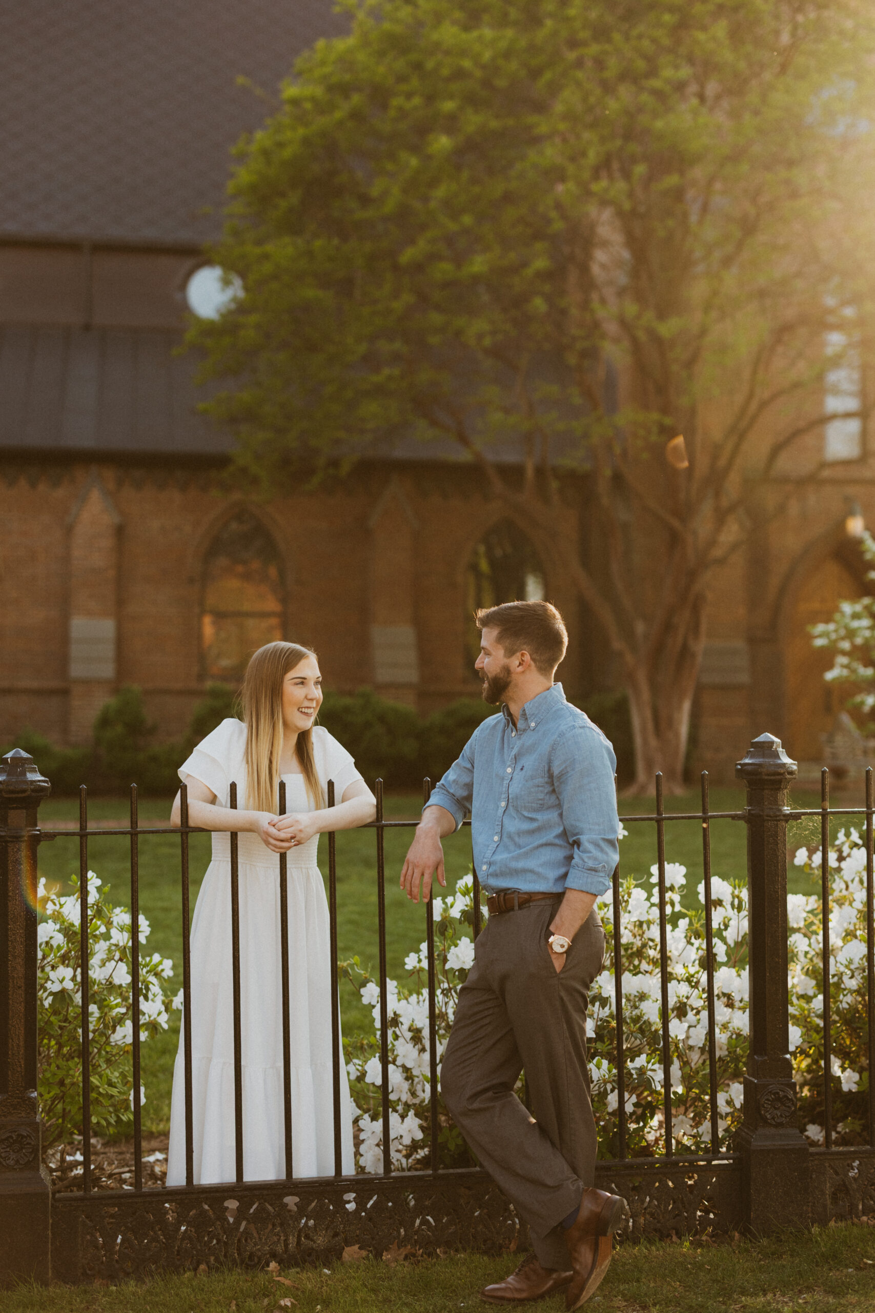 a couple take engagement photos in huntsville alabama